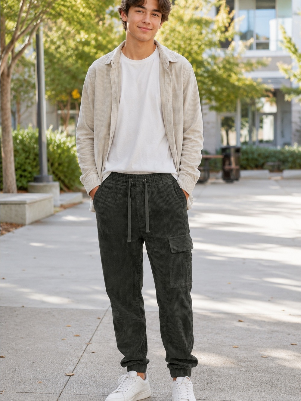 Sun + Stone Men’s Corduroy Cargo Jogger Pants Size S – 100% Cotton